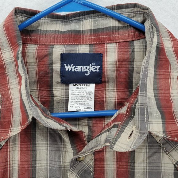 Wrangler Shirt Men's Long Sleeve Pearl Snap Up Plaid Spread Collar Brown XL - Picture 8 of 11